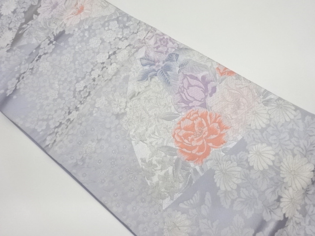 花々に梅・菊模様織出し袋帯